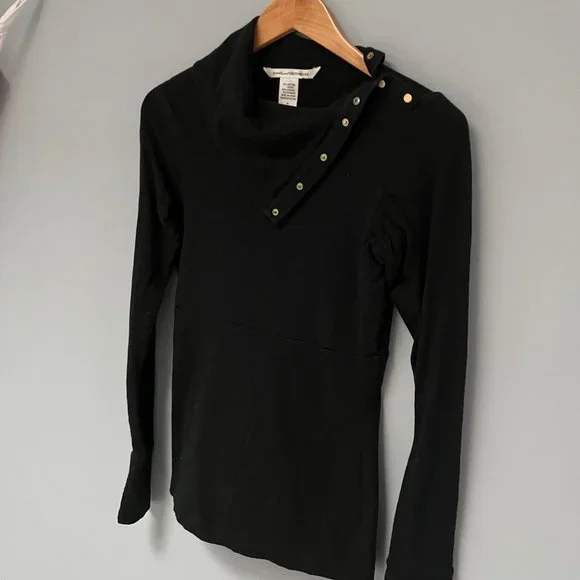 DVF Diane von Furstenberg Turtleneck Top Black Size Medium - Picture 2 of 10